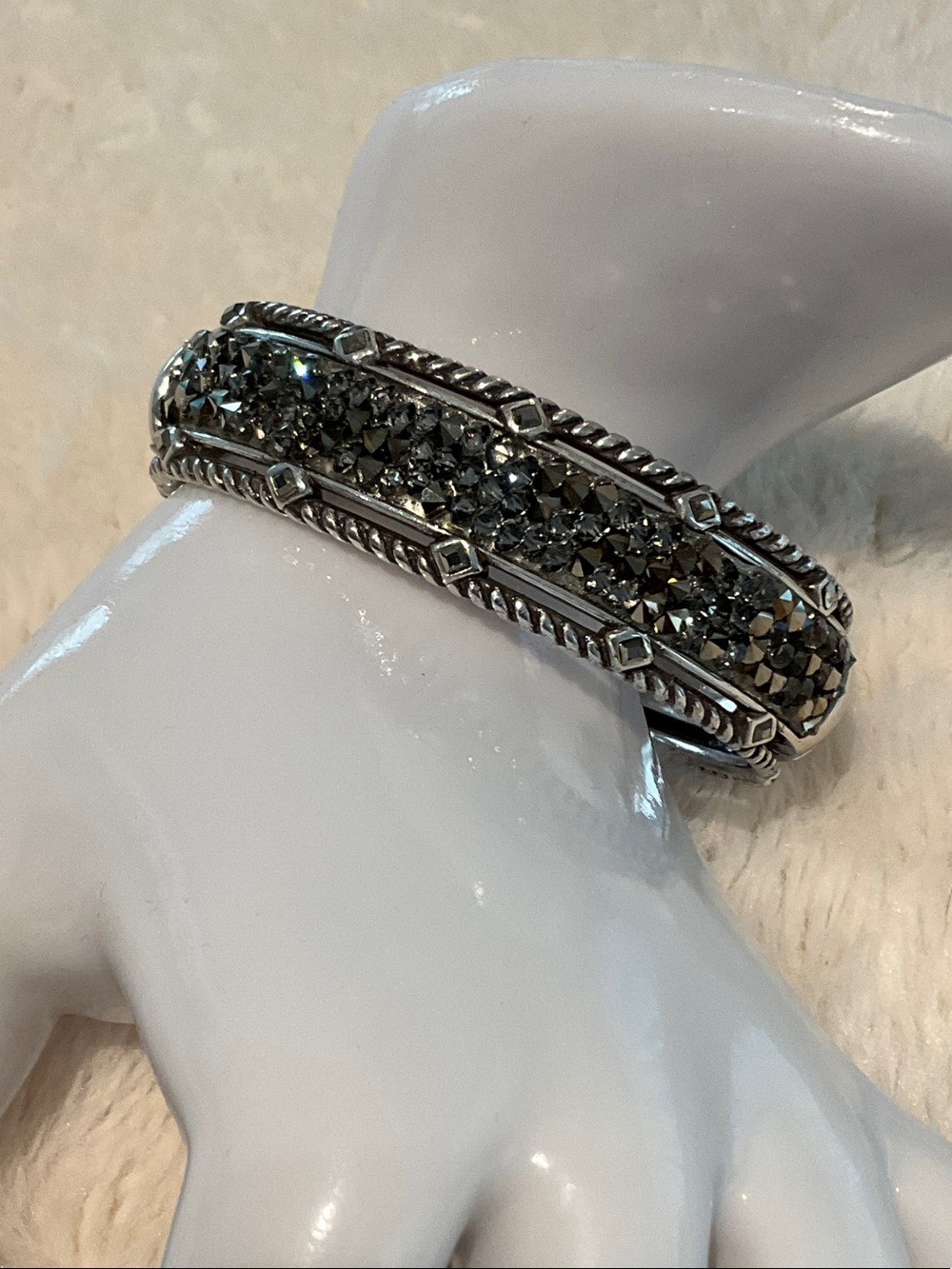 Brighton Silver-Tone Bracelet with Black Crystal Pave